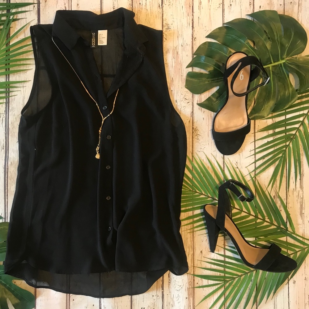 Sheer Black Button Up Tank